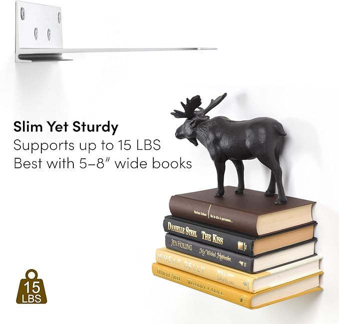 Floating Invisible Bookshelf Wall Mounted (Set of 4) - Aluminum - Turn Books into Floating Shelves