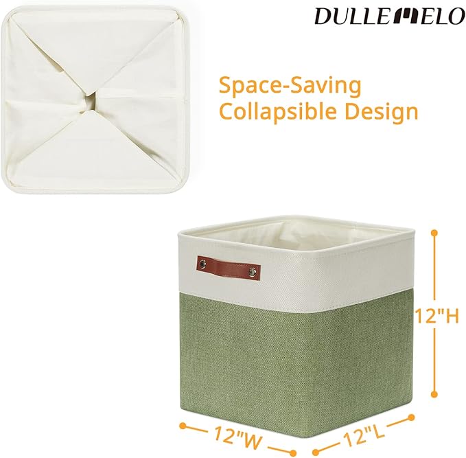 DULLEMELO Storage Basket, Linen Closet Organizers and Storage Baskets for Home Office, Suitable as Dog Toy Box, Baby Gift Basket, 4 Pieces 12x12 Decorative Cube Storage Bins(4 Pack - 12" White&Green)