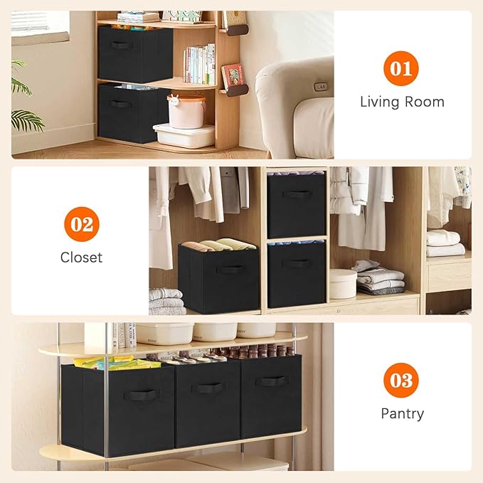 GhvyenntteS Storage Cubes 12 Pack, 11 Inch Cube Storage Bins with Dual Handles, Collapsible Heavy Duty Fabric Bins for Shelves Closet, Baskets for Organizing Clothes Bedding Toys Books (Black)