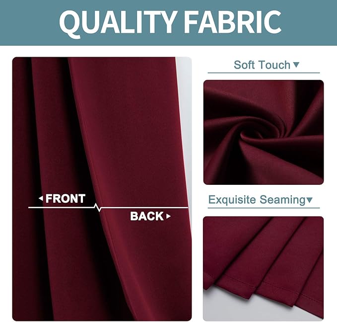 ChrisDowa Grommet Blackout Curtains for Bedroom and Living Room - 2 Panels Set Thermal Insulated Room Darkening Curtains (Burgundy Red, 52W x 63L)