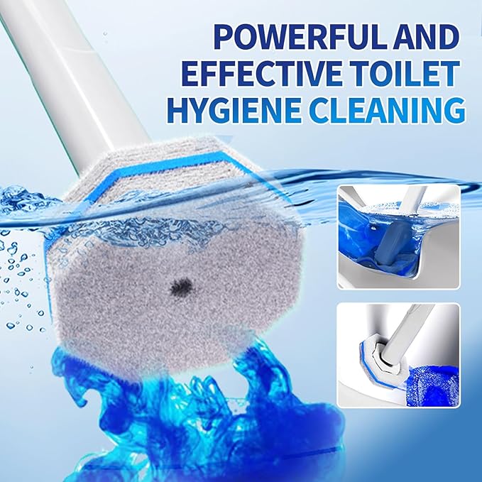 Disposable Toilet Brush Cleaning System with 50pcs Refills Pads Replacement Heads, Toilet Cleaning Stick, Wall Mounted Toliet Wand Kit Bathroom Maintenance, Toilet Bowl Cleaner Wands Holder and Set