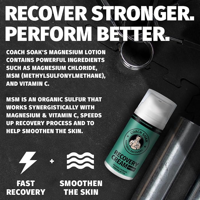 Coach Soak Magnesium Recovery Value Bundle - Flakes Bath Soak + Oil Spray + Lotion with MSM (Cooling Menthol, 3-Pack)