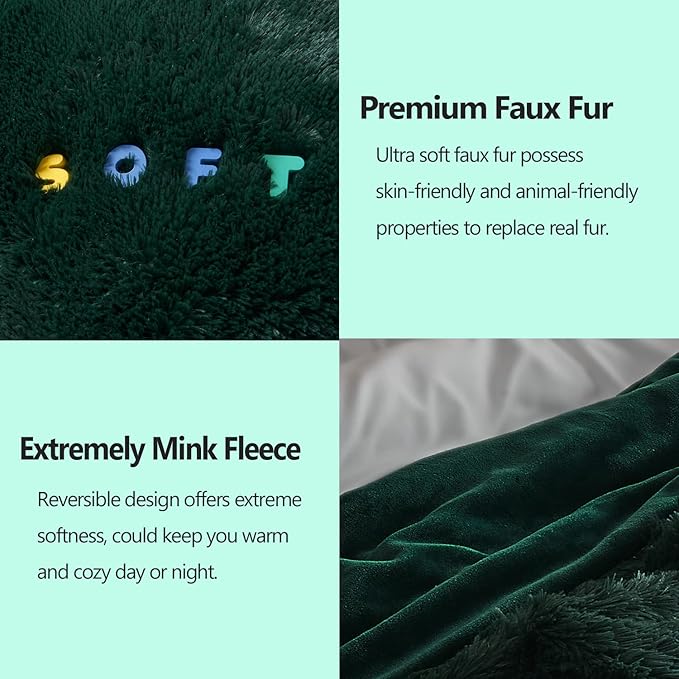 GONAAP Fuzzy Faux Fur Throw Blanket Queen Size Forest Green Super Soft Cozy Plush Fuzzy Shaggy Blanket for Couch Sofa Bed (Forest Green, Queen(90"x90"))