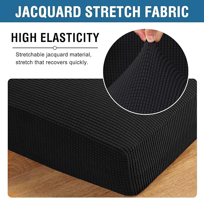 H.VERSAILTEX Super Stretch Individual Seat Cushion Covers Sofa Covers Couch Cushion Covers Slipcover Sets Thick Jacquard Textured Twill Fabric (1 Piece Sofa Cushion Cover, Black)
