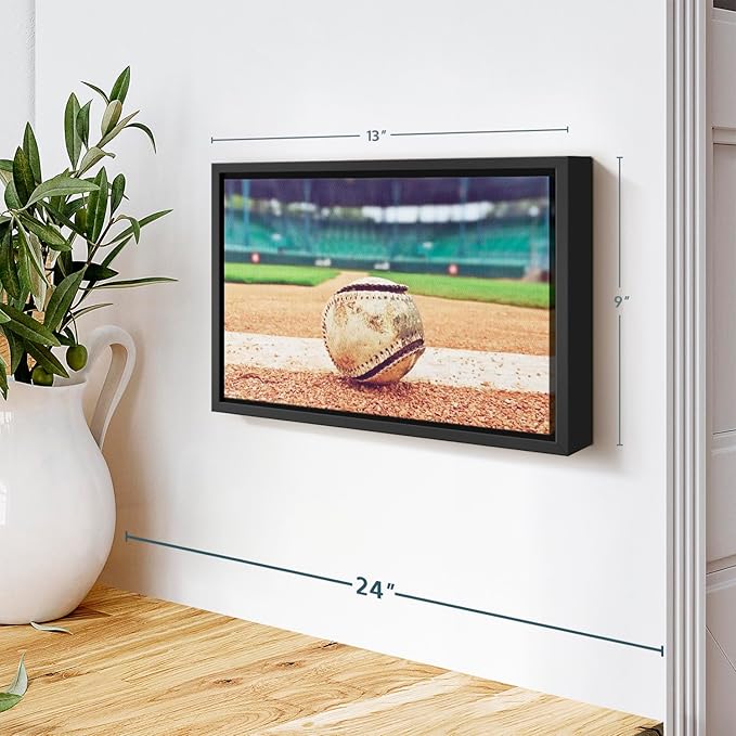 ElephantStock Baseball In Stadium Wall Art - Horizontal Framed Canvas - 1-Piece Living Room Wall Decor - Car Photography Canvas Print - Brown and Beige Decor for Wall - 13" X 9"