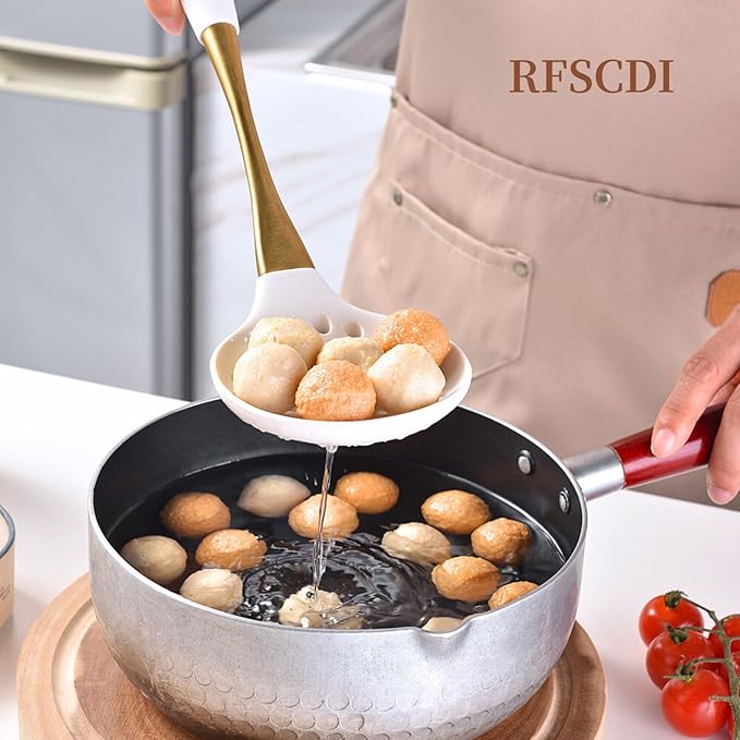 Elegant White Gold Silicone Cooking Utensils Set - Non-Toxic, Dishwasher Safe Kitchen Utensils Set with Heat Resistant Comfort Handles - Includes Spatula & Spoon for Nonstick Cookware