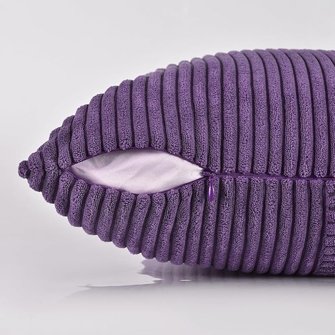 Fancy Homi 2 Packs Purple Lumbar Decorative Throw Pillow Covers 12x20 Inch for Living Room Couch Bed, Farmhouse Boho Home Decor, Soft Striped Corduroy Rectangle Accent Cushion Case 30x50 cm