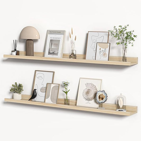 Floating Shelves for Wall, Picture Ledge Shelf 48 Inch Solid Wood Set of 2, Rustic Wall Shelves with Lip, Kids Bookshelf, Photo & Picture Live Edge Floating Shelves for Bedroom, Living Room, Kitchen