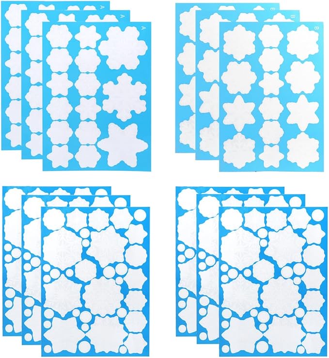 DC-BEAUTIFUL 318 Pcs Christmas Snowflakes Clings Decoration Set, White Christmas Theme Window Stickers, Winter Snow Flakes Clings Party Decal (12 Sheets)