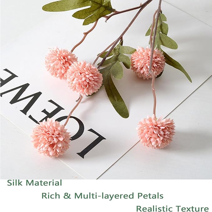 Faux Pink Kiku Flower, 10 Stems with 5 Heads Each & 4 Branches Eucalyptus Stems, Artificial Small Mini Chrysanthemum Flowers for Aesthetic Room Decor, Floral Arrangements Centerpiece