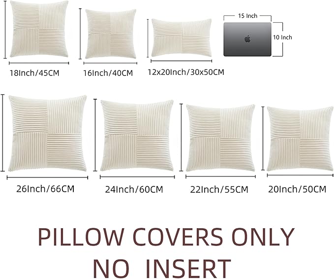 Fancy Homi 2 Packs Cream Big Decorative Throw Pillow Covers 24x24 Inch for Living Room Couch Bed, Rustic Farmhouse Boho Home Decor, Soft Corss Corduroy Patchwork Accent Square Cushion Case 60x60 cm