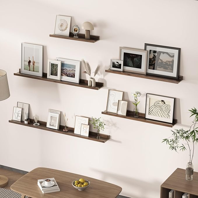 Floating Shelves for Wall, Picture Ledge Shelf 55 Inch Solid Wood Set of 2, Rustic Wall Shelves with Lip, Kids Bookshelf, Photo & Picture Live Edge Floating Shelves for Bedroom, Living Room, Kitchen