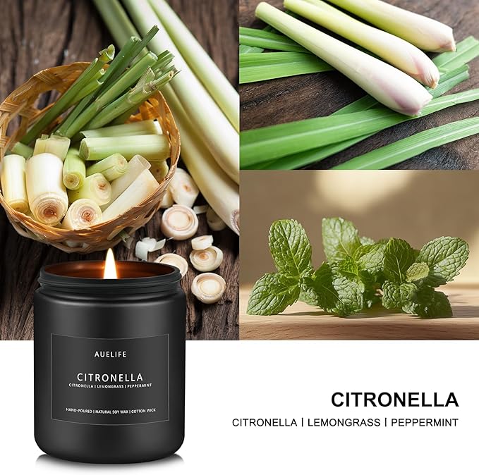 Citronella Candle | Outdoor Candles, Citronella Scented Candles for Indoor Outdoor Use, Lemongrass Scent for Yard Patio, Summer Candle Gifts for Camping Picnic Room - 7oz, Soy Wax, 50H Burn Time