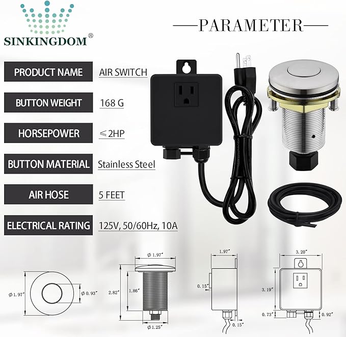 Garbage Disposal SinkTop Air Switch Kit with Stainless Steel Button,Brushed Nickel