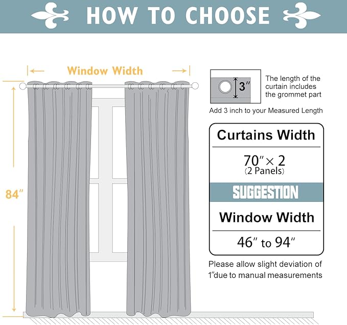 ChrisDowa Blackout Curtains 70 inches Wide for Bedroom - 2 Panels Set Extra Wide Grommet Thermal Insulated Room Darkening Curtains for Living Room (Light Grey, 70 x 84 Inch)
