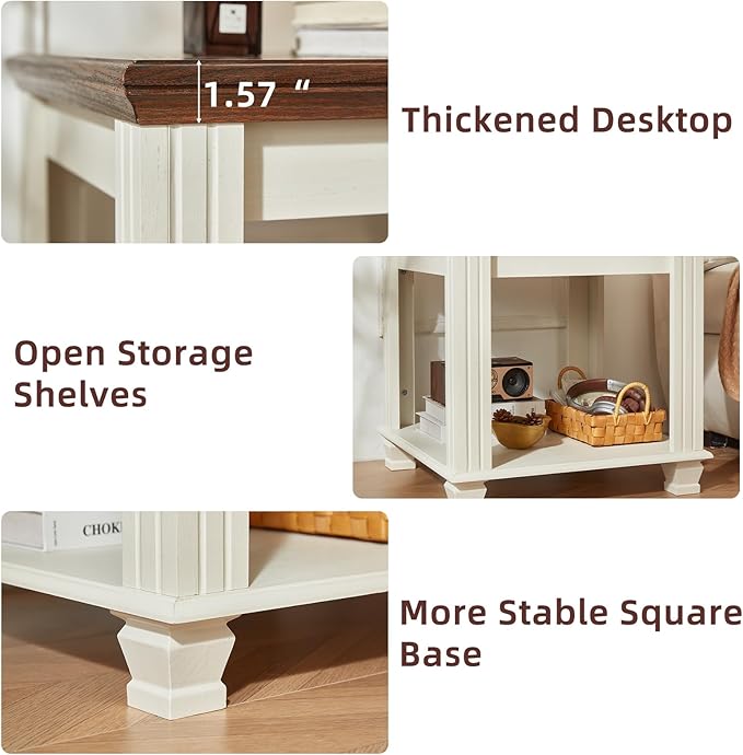 Farmhouse End Table with 2-Tier Storage Shelf, 22.8 inch Side Table for Living Room,Modern Nightstand,Small Bedside Table for Bedroom,White