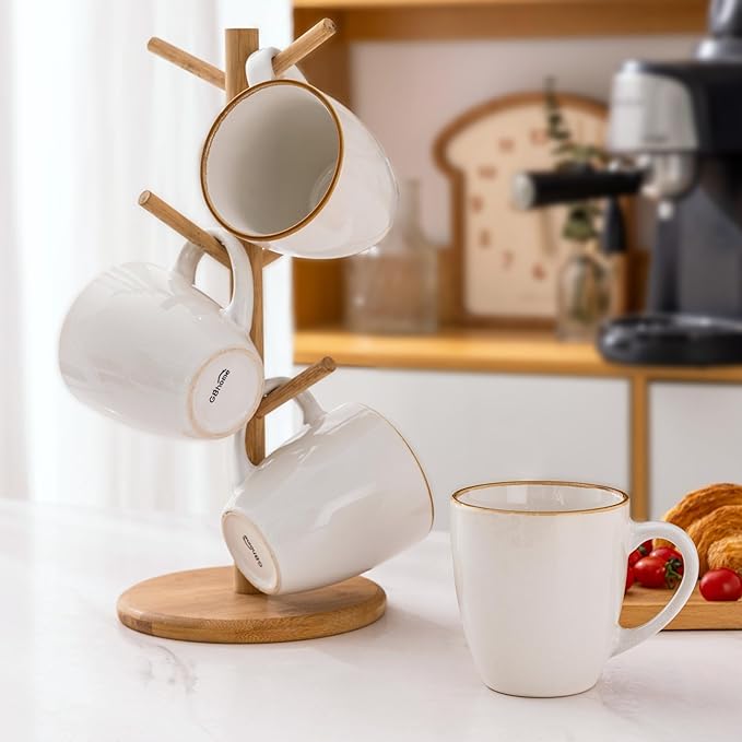 GBHOME Ceramic Coffee Mugs Set of 4, 12oz Stoneware Coffee Mugs Set For Dad Mom Women MEN, Light Weight Ceramic Coffee Cups for Latte/Tea/Beer/Hot Cocoa, Dishwasher & Microwave Safe