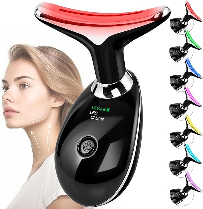 Facial Massager Red-Light-Therapy-for-Face and Neck, Face 𝖲 culpting Wand with 7 Color (Bright Black)