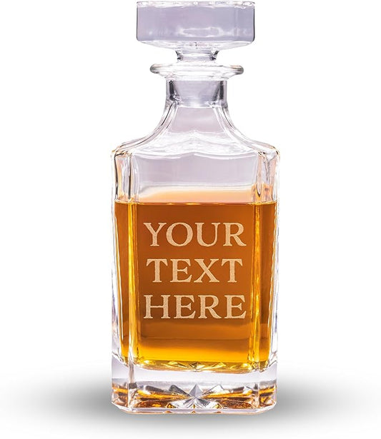 Gifts Inscribed Custom Text Whiskey Decanter Bottle (750 ml) - Personalized Font Glass Liquor Decanter Set - Customized Glassware - Engraved Whisky Glassware Gift for Wedding Anniversary Birthday Dad