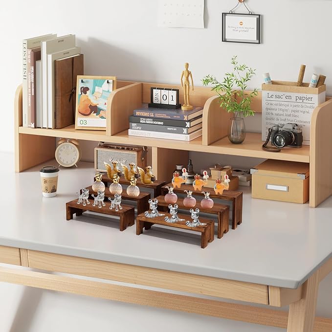 Display Wood Risers Wooden Stand 3 Tier 4 Set 12 Pieces Tiered Desert Wooden Stands Decorative Rectangular Display Cupcake Stands Cologne Perfume Racks(Brown)