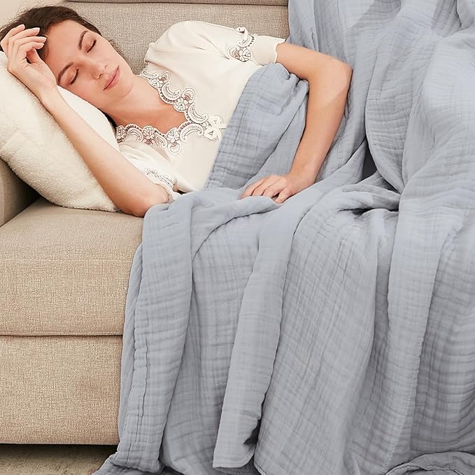 EMME Cooling Throw Blanket for Hot Flashes Muslin Throw Blanket 100% Cotton Throws Gauze All Season Soft Lightweight Breathable (Light Grey, 60"x80")
