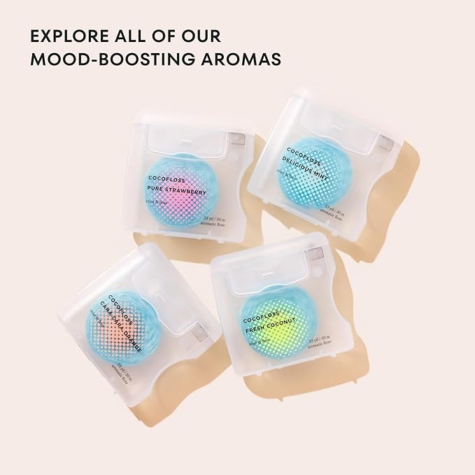 Cocofloss Woven Dental Floss, Dentist-Designed Oral Care, Mint, Waxed, Expanding, Vegan, Kid-Friendly String Floss with Coconut Oil, 4 Spools (33 yd Each)