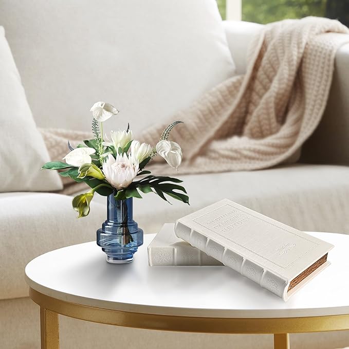 Decorative White Faux Leather Wooden Book Box for Home Decor, Cafe Table, and Bookshelf - Fashion Storage Box (YD-C105 L+S)