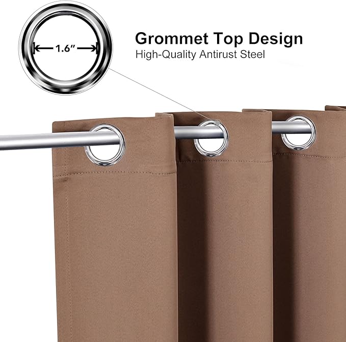 ChrisDowa Grommet Room Darkening Curtains for Bedroom and Living Room - 2 Panels Set Thermal Insulated Blackout Curtains (Cappuccino, 42W x 63L)