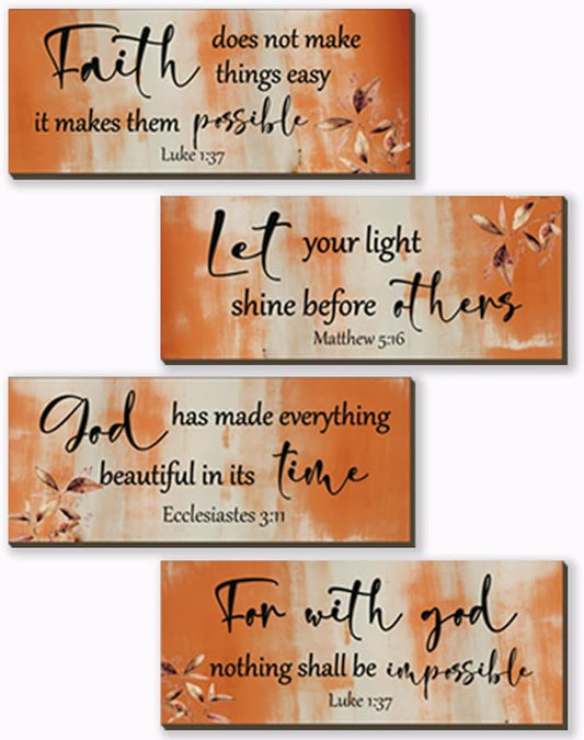 FENCORDAR 4 Pieces Orange Bathroom Decor Bible Verses Decor Wooden Orange Wall Decor Abstract Office Christian Wall Decor Religious Art for Women Office Home Bedroom Living Room Decor(10x4)