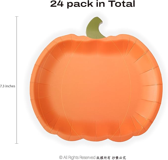 Cheerland Pumpkin Party Plates Fall Paper Plates Disposable Dessert Shaped Tableware for Halloween Birthday Baby Shower Halloween Classroom Autumn Harvest Thanksgiving Party Favor Decorations 24pcs