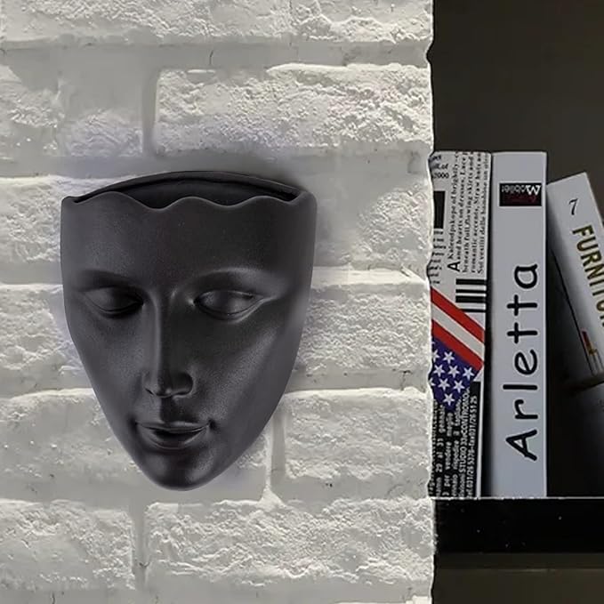 GDYOOSHOW 6.7" Tall Hanging Planter Wall Flower Pot for Garden Balcony Indoor or Outdoor (Black Resin)