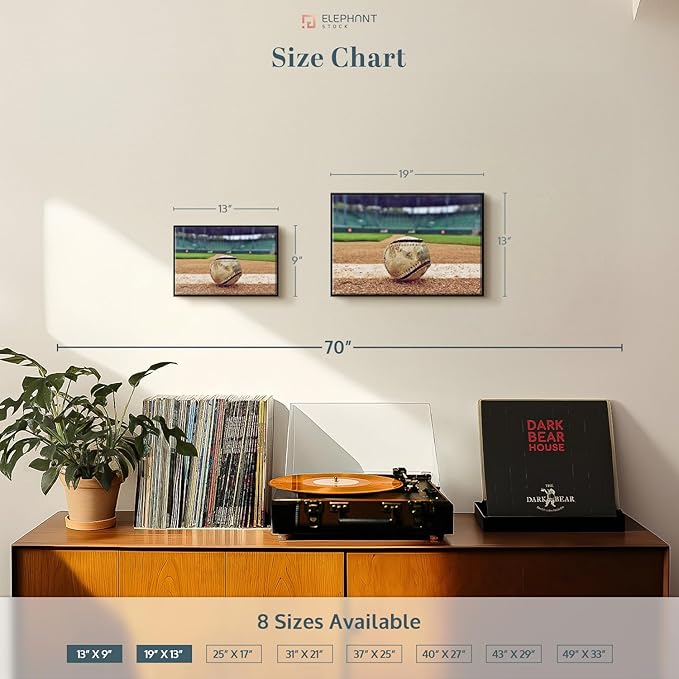 ElephantStock Baseball In Stadium Wall Art - Horizontal Framed Canvas - 1-Piece Living Room Wall Decor - Car Photography Canvas Print - Brown and Beige Decor for Wall - 19" X 13"