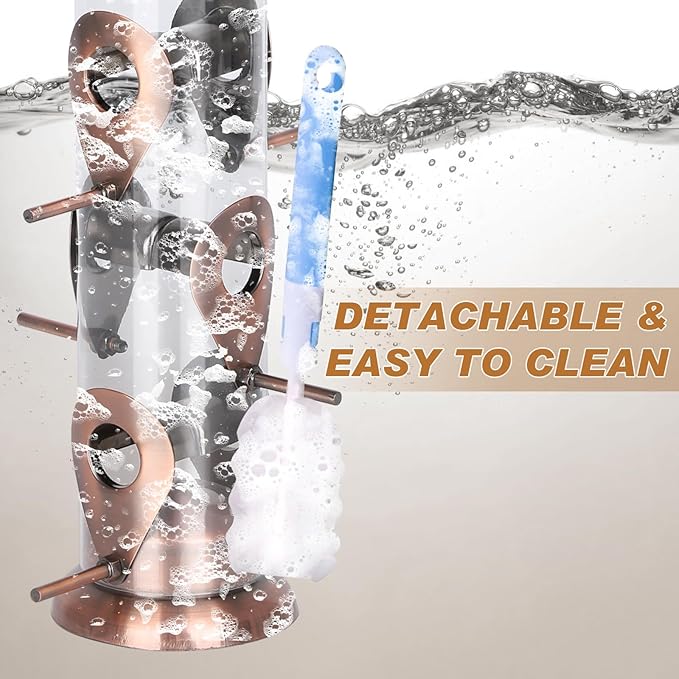 FEED GARDEN Metal Bird Feeders for Outdoors Hanging, 6-Port Tube BirdFeeders for Outside, Finch Feeders for Outside, Brushed Copper Finishing, Bird Feeder with Heavy Duty Metal Lid, Chew-Proof 1 Pack