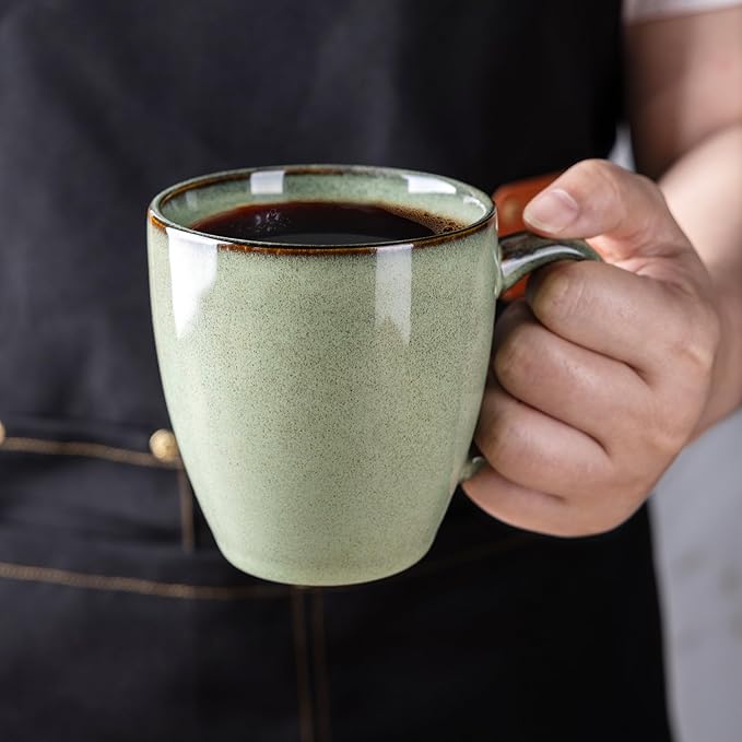 GBHOME Ceramic Coffee Mugs Set of 6, 12oz Stoneware Coffee Mugs Set For Dad Mom Women MEN, Light Weight Coffee Cups for Latte/Tea/Beer/Hot Cocoa, Dishwasher & Microwave Safe, Pastel Green