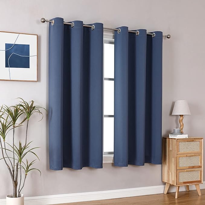 ChrisDowa Small Window Curtains 50 inches Long for Bedroom - Grommet Short Thermal Insulated Room Darkening Curtains for Kitchen (2 Panels, Stone Blue, 29 x 50 Inch)
