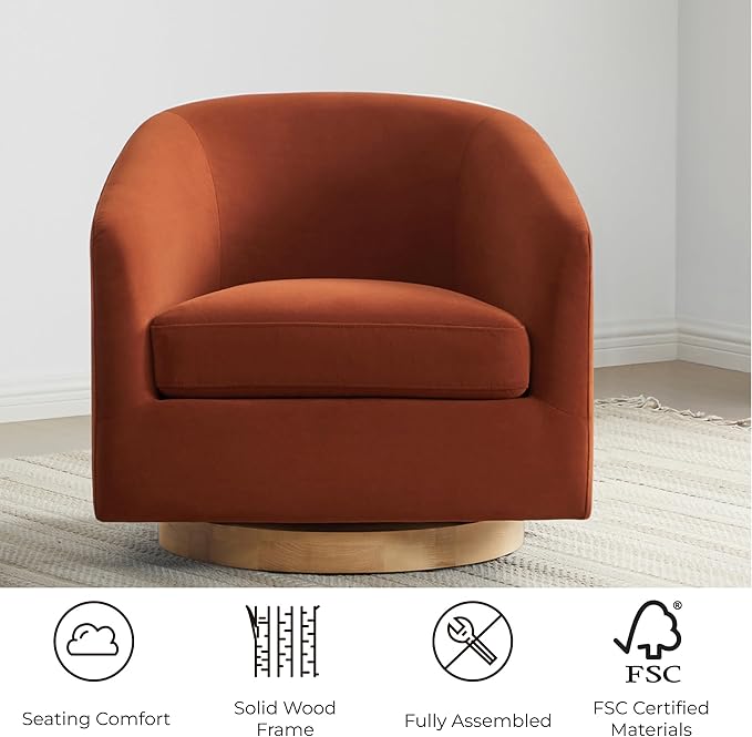 CHITA Swivel Accent Chair, FSC Certified Upholstered Velvet Barrel Chair for Living Room Set of 2, Fully Assembled, Burnt Orange