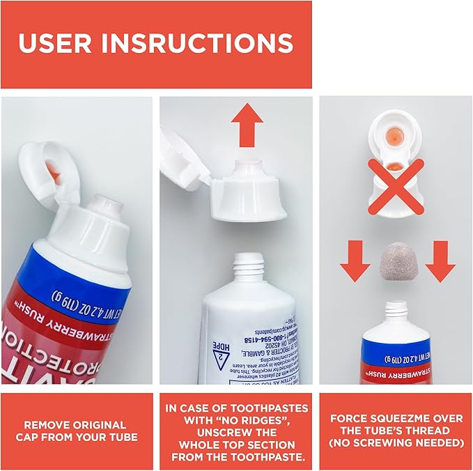 Chrome Cherry SqueezMe Self-Closing Toothpaste Caps, Silicone Lid for Kids & Adults, No Mess Toothpaste Dispenser, Easy Squeezer Cap for Tubes, Bathroom Accessory, Glitter, Pack of 6