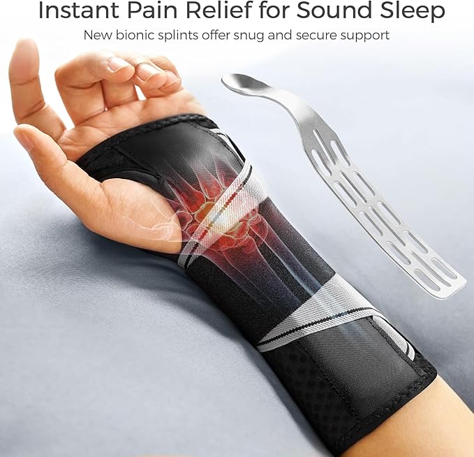 FREETOO Tendonitis Wrist Brace Night Support Fit Left Hand for Work, Pain Relief Wrist Splint for Arthritis, Sprain for Sleeping, Wrist Support Carpal Tunnel Fit Women and Men (L/XL, Black/Grey)