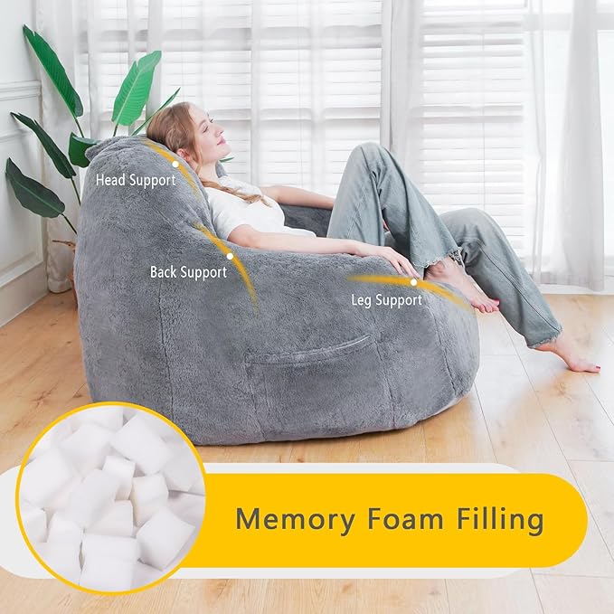 Giant Bean Bag Chair, Oversized Bean Bag Chairs for Adults and Kids, Gaming Chair Stuffed Memory Foam | Storage | Non-Slip, Removable Bean Bag Sofa Comfy Chair for Bedroom, Livingroom