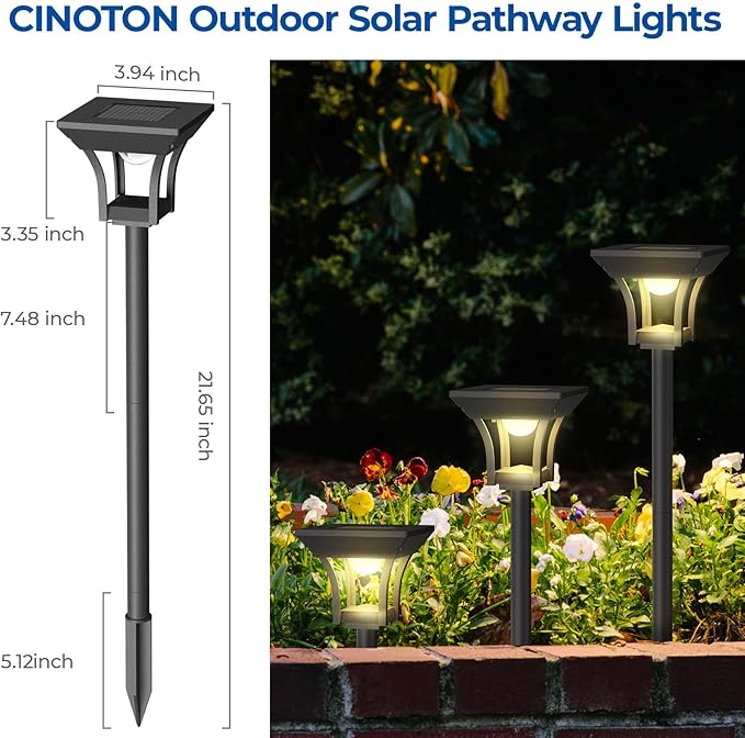 CINOTON 8 Pack RGBCW Solar Pathway Outdoor Lights, 3 Lighting Modes Solar LED Garden Lights, IP65 Waterproof Outside Solar Powered Landscape Lighting for Sidewalk Driveway Backyard RGB/Warm/Cold White