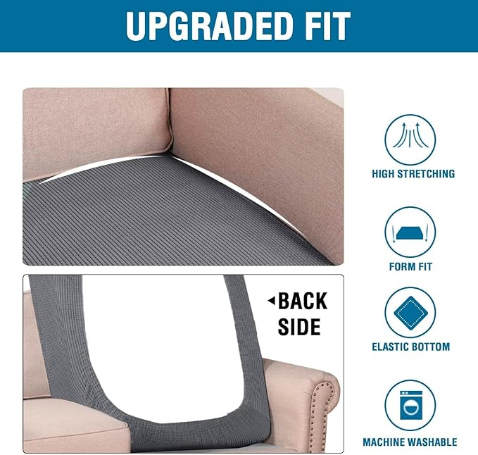 H.VERSAILTEX Super Stretch Individual Chaise Cover Sectional Couch Covers for L Shaped Sofa Both Left/Right Featuring Thick Jacquard Textured Twill Fabric (1 Piece Chaise Cover, Grey)