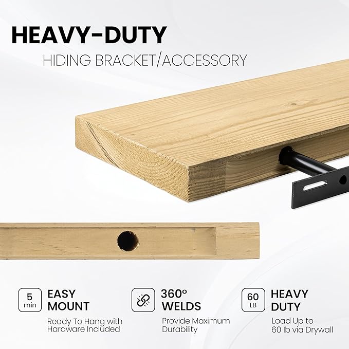 Fun Memories Floating Shelves for Wall Decor, 30"x8" Rustic Reclaimed Wood Shelves, Heavy-Duty Wall Mounted Shelves with Invisible Brackets, Set of 2for Living Room, Bedroom, Kitchen, Natural Finish