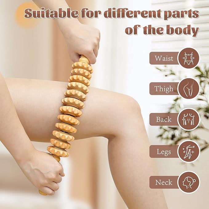 Curved Wood Therapy Massage Roller Tools,Wooden Lymphatic Drainage Massager,Cellulite Massage Tool & Muscle Roller Stick for Cellulite Reduction,Muscle Tension and Body Shaping