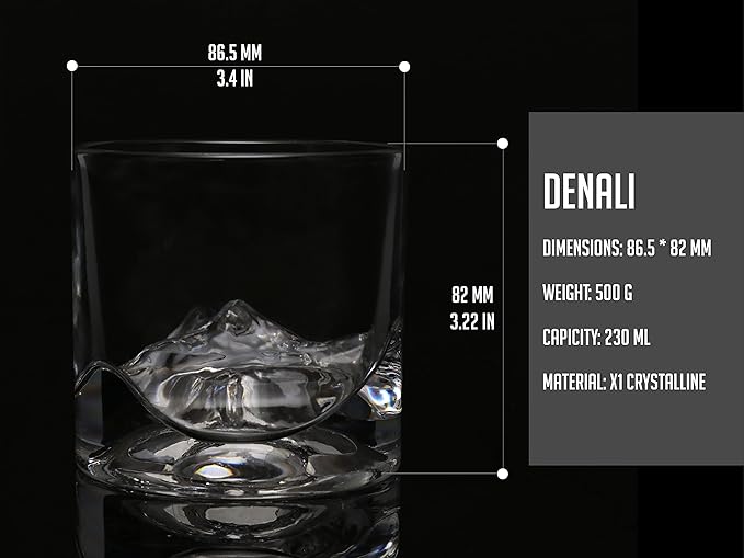 Denali Mountain Heavy Crystal Whiskey Glasses Gift Set of 2, Thick Freezable Bourbon Glass 1lb Each, Premium Whiskey Gifts for Men, Frozen Crystal Chills Cocktails, 10 oz