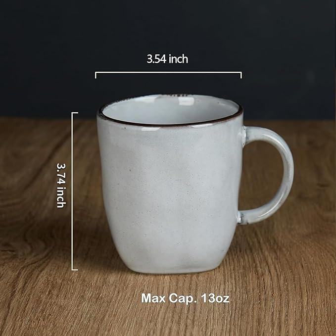 famiware Coffee Mugs Set of 4, Ocean Square 13oz Coffee Cup Set with Handle for Cocoa, Milk, Hot Chocolate, Tea, Water, Stoneware Cups for Kitchen, Microwave and Dishwasher Safe, Grey