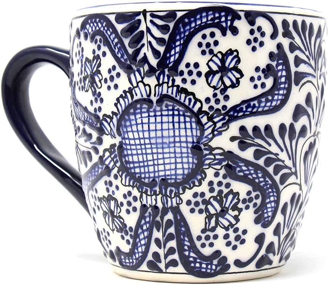 Encantada Handmade Hand-Painted Authentic Mexican Pottery Mugs (1-Pack, Cobalt Blue Flower)