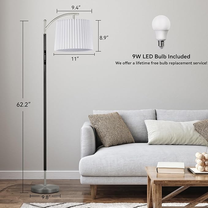 Floor Lamp, LED Floor Lamp with APP & Remote & Touch Control, Stepless Color Temperatures and Brightness, Tall Standing Lamp with Pleated Lampshade for Living Room, Bedroom, Office(Black Nickel)