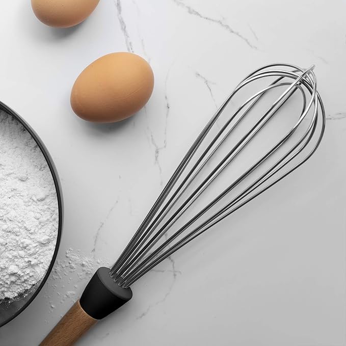 Country Kitchen Non Stick Silicone Utensil Set with Rounded Wood Handles for Cooking and Baking, 6 Piece Set, Black