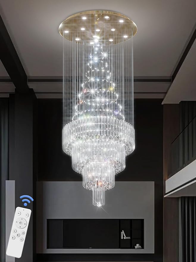 D32 x H79'' Modern Crystal Raindrop Gold Chandelier Lighting for Entrance, Stairs, Doorway, Crystal Ornament Chandelier Can be Used on Slopin