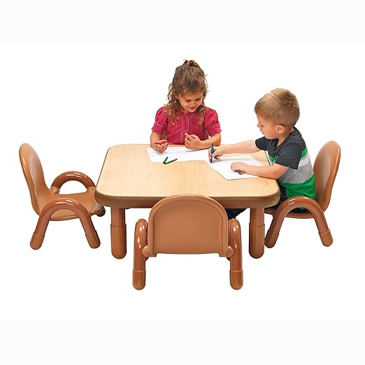 Children’s Factory Baseline Toddler Square Table and Chairs Set, Natural Wood – Includes One 30”, 12” High Square Table and Four 5” High Chairs – Durable, Lightweight, Easy to Move